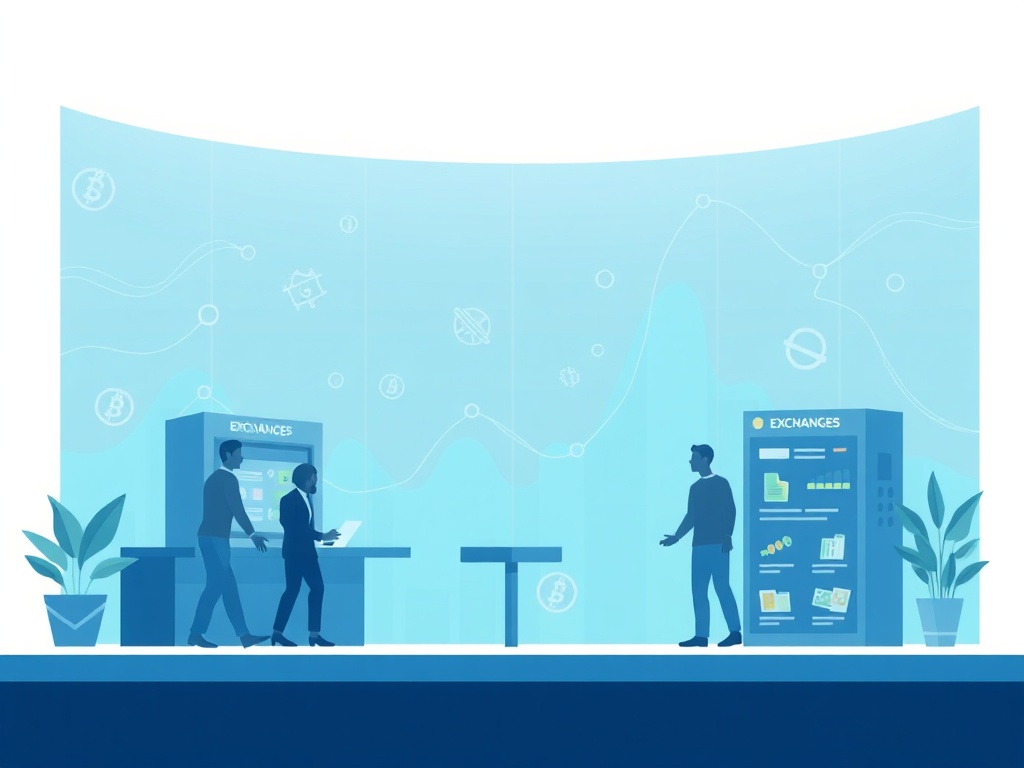 Desktop and mobile screens showing different exchange dashboards